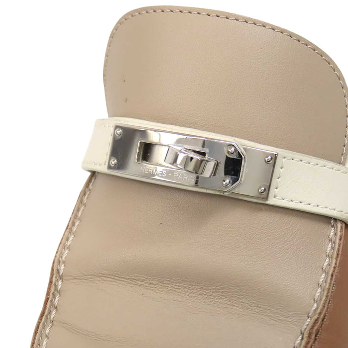 HERMES 
ケリーバックル シルバーカラーメタル レザー 
デスタン モカシン