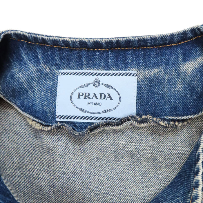 PRADA 
コットン 
トライアングルロゴ ノーカラー デニムジャケット