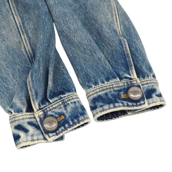 PRADA 
Cotton 
Triangle Logo Collarless Denim Jacket