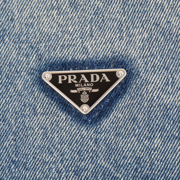 PRADA 
コットン 
トライアングルロゴ ノーカラー デニムジャケット