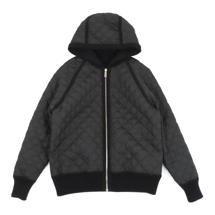 HERMES 
アッシュ ロゴ 総柄 ウール ポリエステル キルティング ニット 
H柄 リバーシブル ジップアップ ダウンジャケット