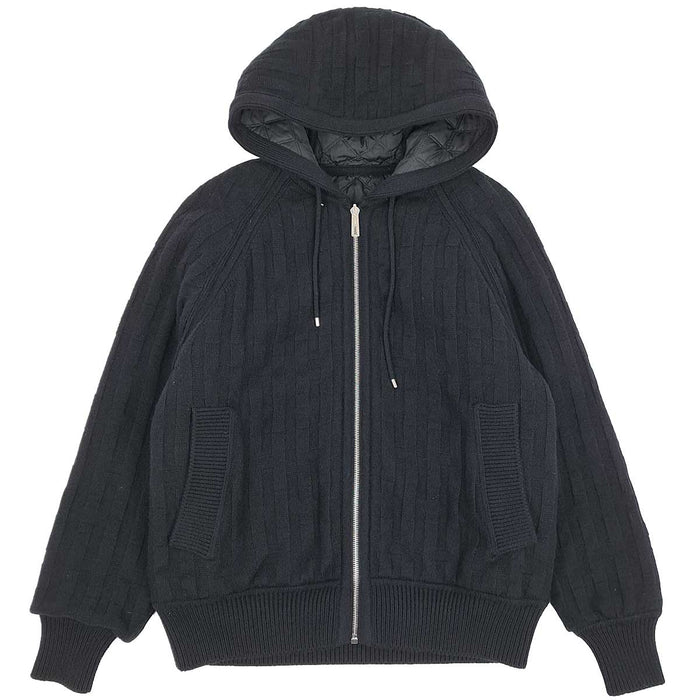 HERMES 
アッシュ ロゴ 総柄 ウール ポリエステル キルティング ニット 
H柄 リバーシブル ジップアップ ダウンジャケット