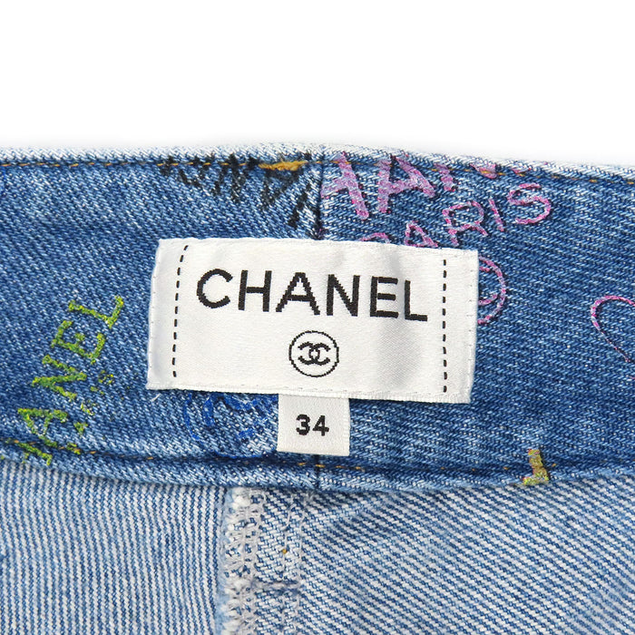 CHANEL 
COCO CC コットン 総柄 
ココマーク ロゴ デニムパンツ