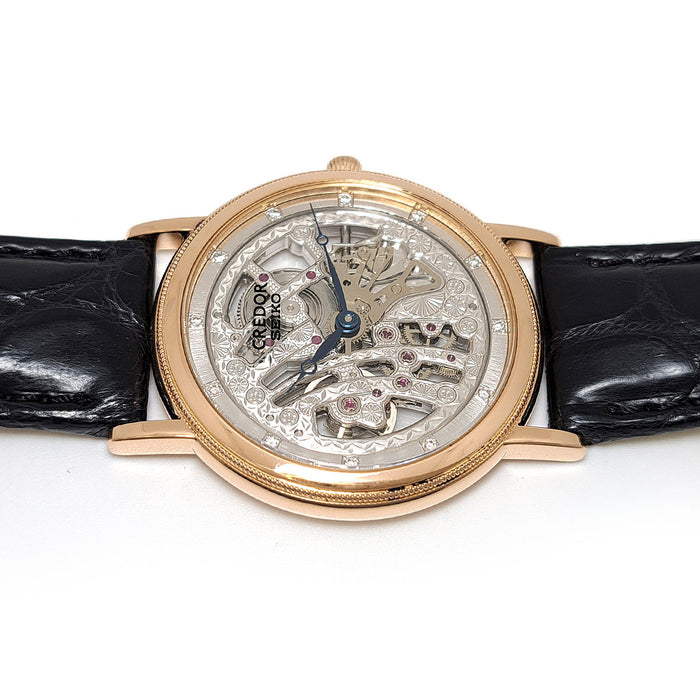 SEIKO 
クレドール スケルトン 12Pダイヤ 
箱付