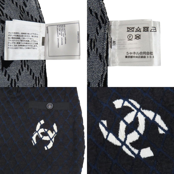 CHANEL 
COCO CC ロゴ ココボタン フロントジップ ニット カシミヤ混 ウール混 ナイロン混 シルク混 
ココマーク マトラッセ ワンピース
