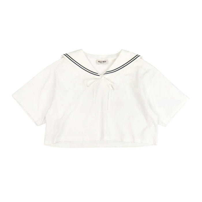 MIUMIU 
クロップド コットン 
ロゴ セーラーカラー カットソー