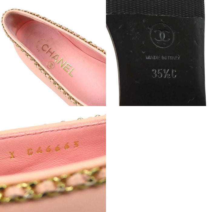 CHANEL  
COCO CC Chaîne Ruban Plat Métal Couleur Or Bicolore  
Escarpins Ballerines avec Logo Coco