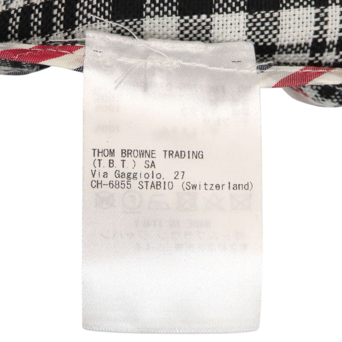 THOM BROWNE 
トリコロール 五分袖 リネン ストライプ チェック ノーカラー 
4BAR ジャケット