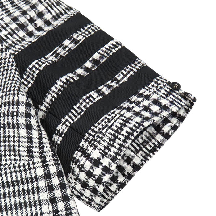 THOM BROWNE 
トリコロール 五分袖 リネン ストライプ チェック ノーカラー 
4BAR ジャケット