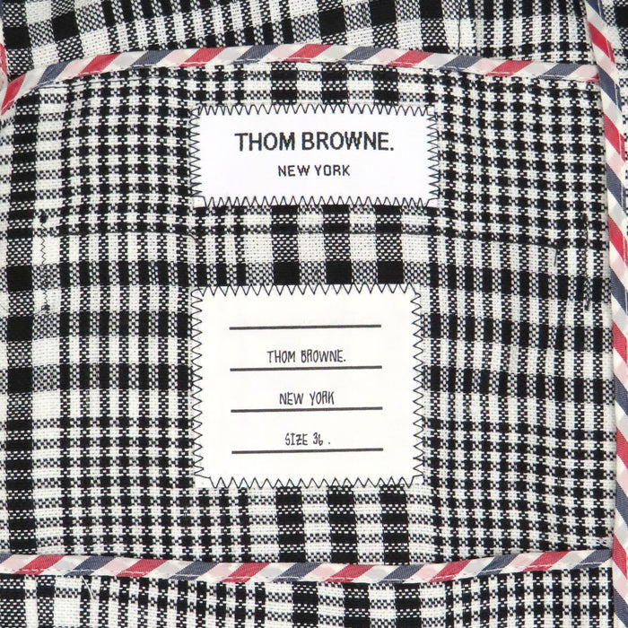 THOM BROWNE 
トリコロール 五分袖 リネン ストライプ チェック ノーカラー 
4BAR ジャケット