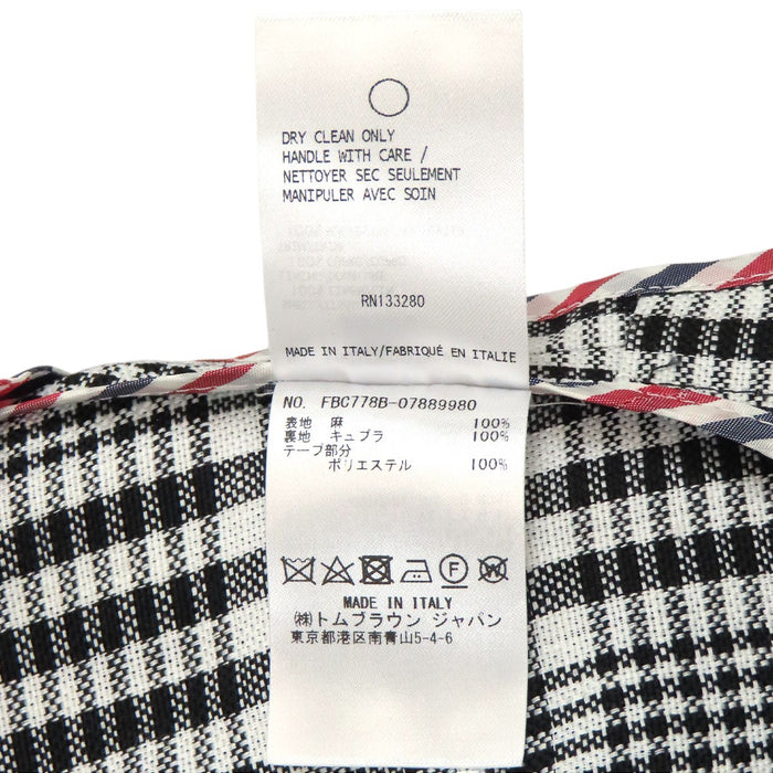 THOM BROWNE 
トリコロール 五分袖 リネン ストライプ チェック ノーカラー 
4BAR ジャケット