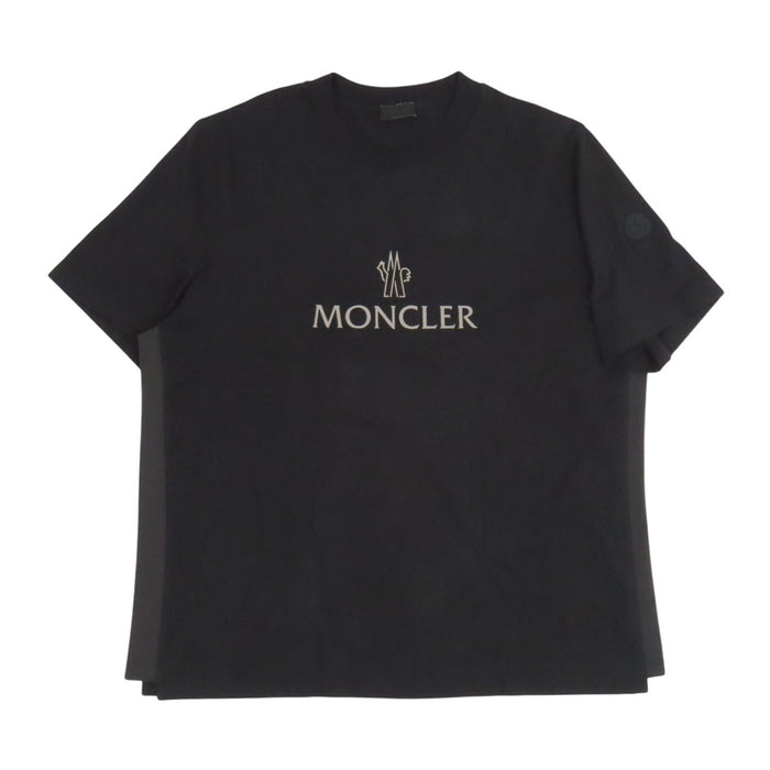 MONCLER 
2024年製 SS T-SHIRT 反射ロゴ ワッペン コットン メッシュ クルーネック 
ロゴ メッシュ切替 半袖 Tシャツ