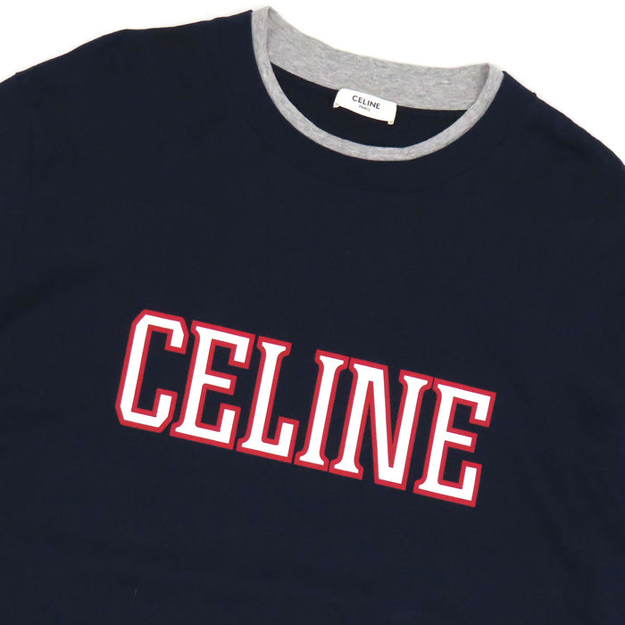 CELINE 
コットン 2025年製 クルーネック 
ロゴ プリント レイヤード ロングスリーブ Tシャツ