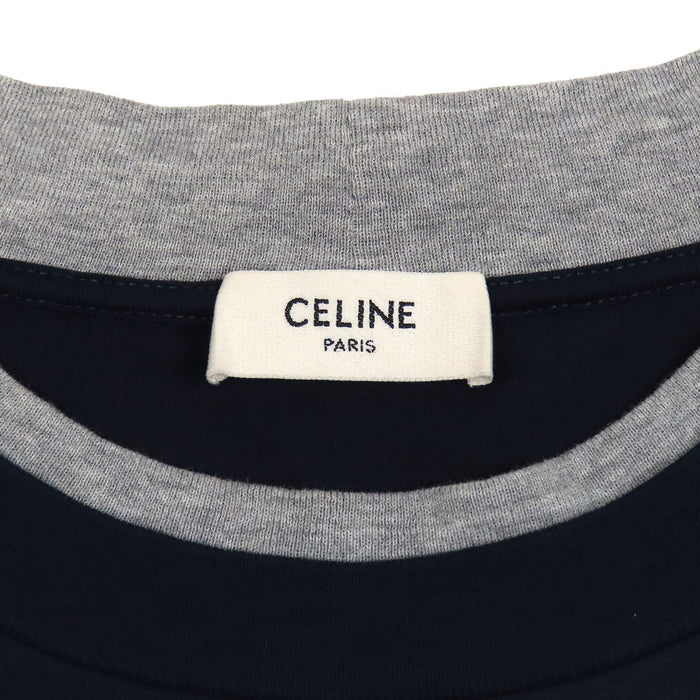 CELINE 
コットン 2025年製 クルーネック 
ロゴ プリント レイヤード ロングスリーブ Tシャツ