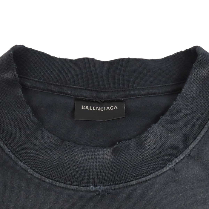 BALENCIAGA 
フェード加工 ダメージ加工 コットン オーバーサイズ 
テープ ロゴ Tシャツ