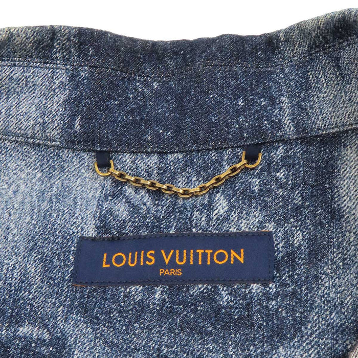 LOUIS VUITTON 
LV ロゴボタン コットン 
ソルト プリント デニム ショートスリーブ シャツ 
ダミエ