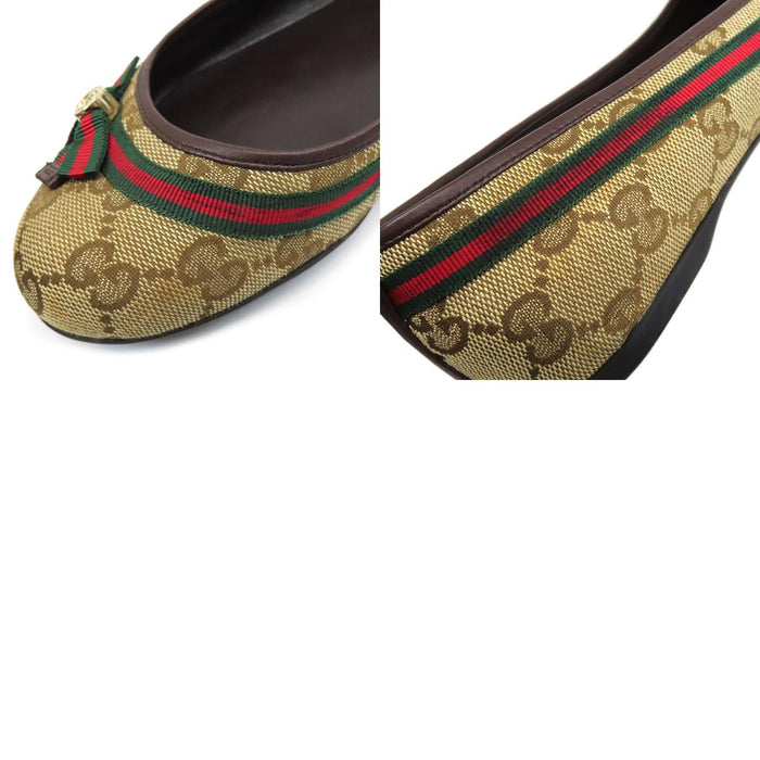 GUCCI 
ロゴ 総柄 ウェブライン リボン 
GG キャンバス フラット パンプス