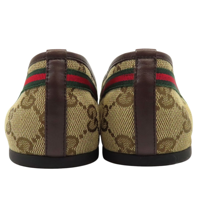 GUCCI 
ロゴ 総柄 ウェブライン リボン 
GG キャンバス フラット パンプス