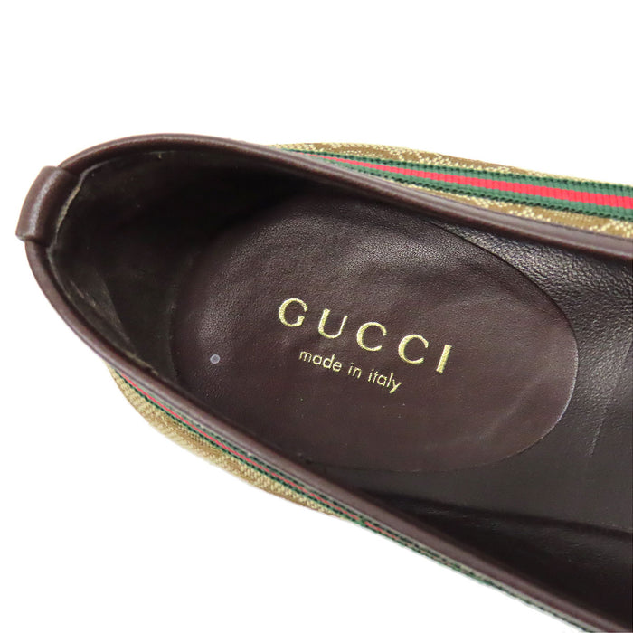 GUCCI 
ロゴ 総柄 ウェブライン リボン 
GG キャンバス フラット パンプス
