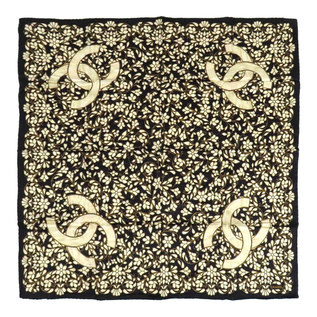 t*i様 シャネル　花柄 CCロゴ スカーフ 約80cm CHANEL COCO CC ロゴ シルク 大判 フラワー ココマーク スカーフ– TS