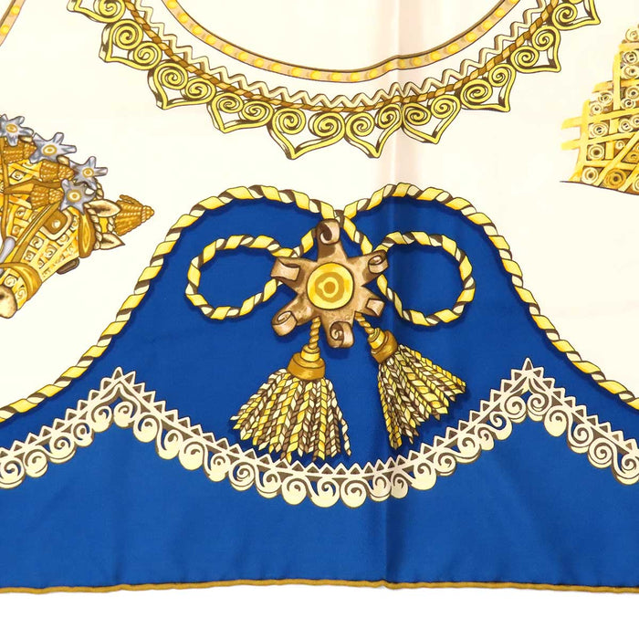 HERMES  
Silk Large Square  
Carré 90 PAPEROLES Paproles Carriage and Aristocrat Scarf