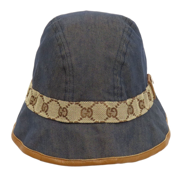 GUCCI  
Logo leather trim  
GG canvas bucket hat