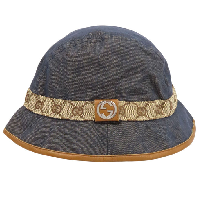 GUCCI  
Logo leather trim  
GG canvas bucket hat