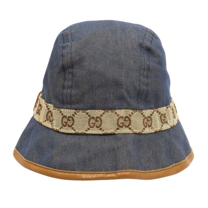 GUCCI  
Logo leather trim  
GG canvas bucket hat