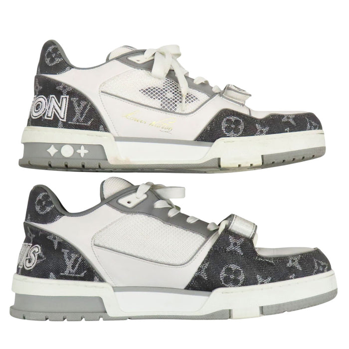 LOUIS VUITTON  
Low-cut lace-up  
LV Trainer Line sneakers  
Monogram denim