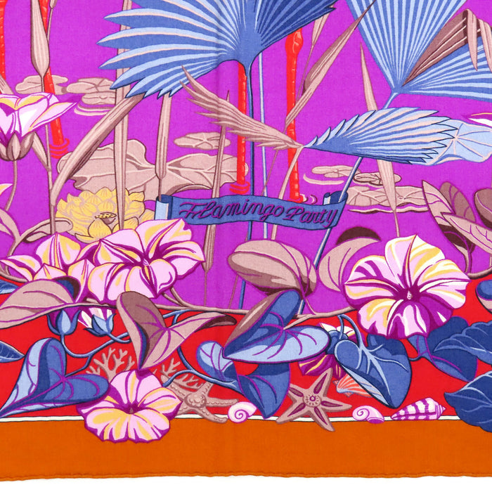 HERMES 
カレ140 カシミヤ混 シルク混 大判 
カレジェアン FLAMINGO PARTY フラミンゴ パーティ スカーフ