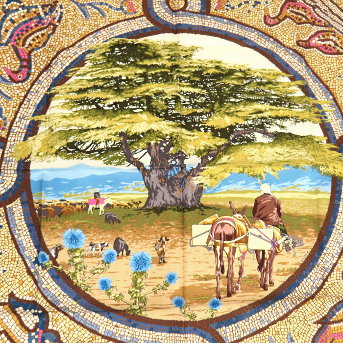 HERMES  
Large Silk Scarf  
Carré 90 SOUS LE CEDRE Under the Himalayan Cedar