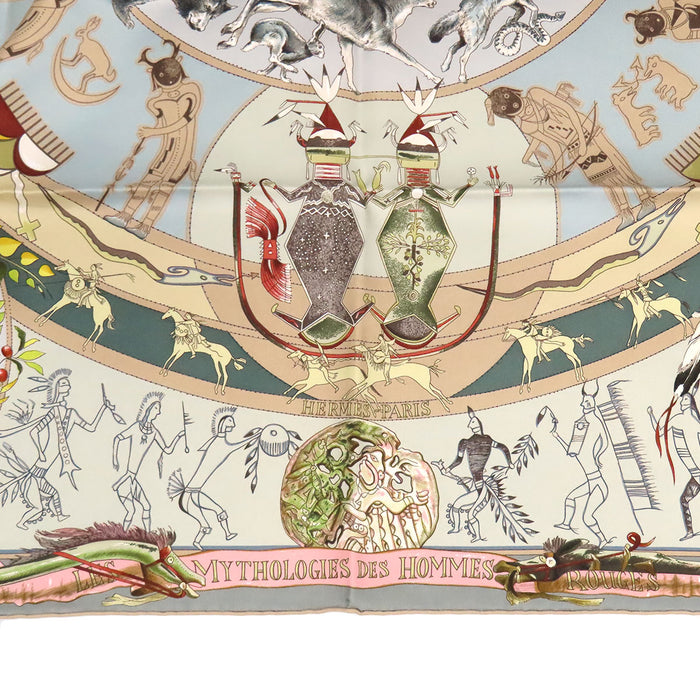 HERMES 
褐色の男達の伝説 スカーフ 大判 シルク 
カレ 90 LES MYTHOLOGIES DES HOMMES ROUGES