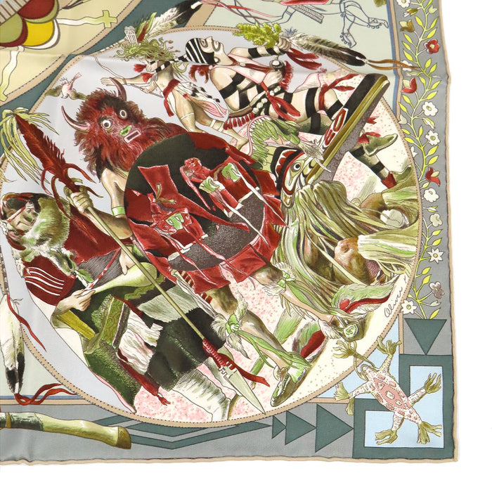 HERMES 
褐色の男達の伝説 スカーフ 大判 シルク 
カレ 90 LES MYTHOLOGIES DES HOMMES ROUGES