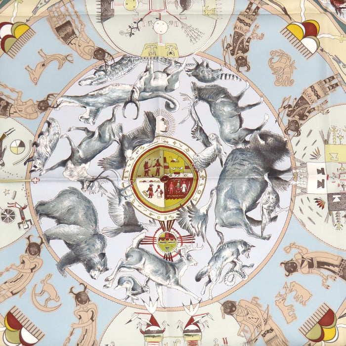HERMES 
褐色の男達の伝説 スカーフ 大判 シルク 
カレ 90 LES MYTHOLOGIES DES HOMMES ROUGES