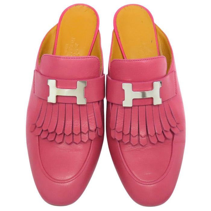 HERMES 
H アッシュ レザー ロゴ シルバーカラー金具 
チュイルリー フリンジ ミュール