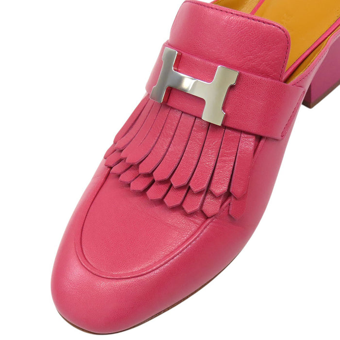 HERMES 
H アッシュ レザー ロゴ シルバーカラー金具 
チュイルリー フリンジ ミュール