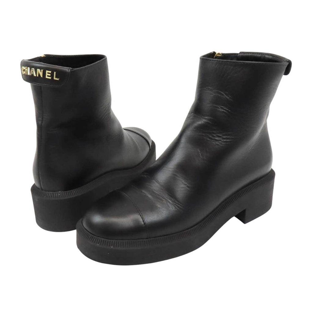 CHANEL COCO CC レザー ココマーク ロゴ ショートブーツ– TS Trading