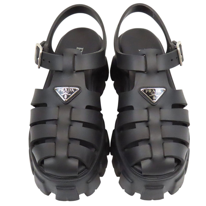 PRADA  
Sandali in gomma Monolith con logo triangolare a piastra triangolare