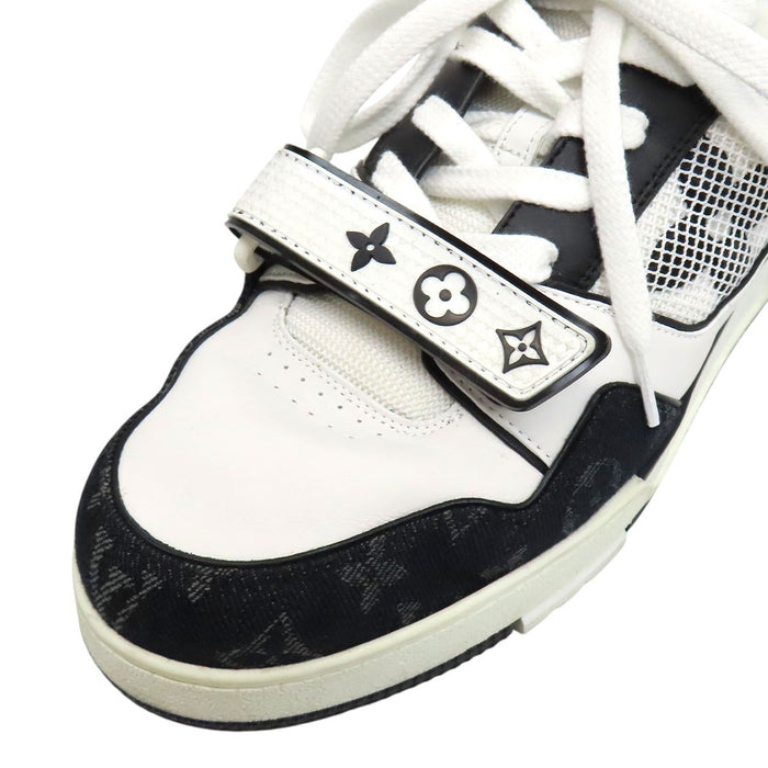 LOUIS VUITTON 
LV ロゴ 刺繍 レザー メッシュ デニム 2023年製 レースアップ 
LV トレイナー スニーカー 
モノグラム