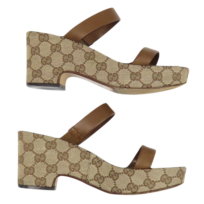 GUCCI 
レザー 総柄 
GGキャンバス プラットフォーム サンダル