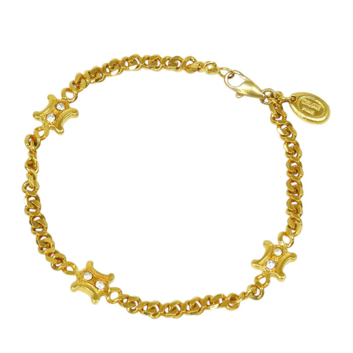 CELINE  
Triomphe Rhinestone Gold-Colored Metal  
Macadam Chain Bracelet