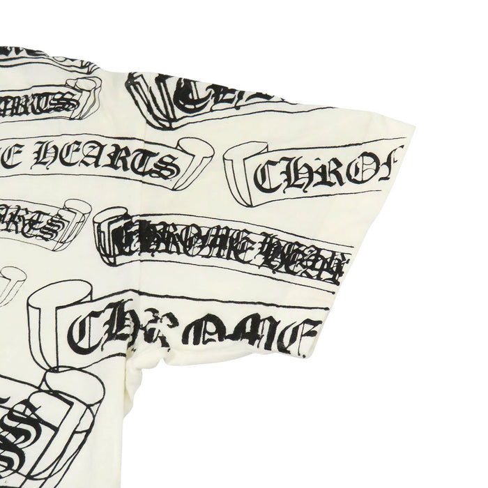 CHROME HEARTS 
CH COMME des GARCONS コラボ 総柄 コットン 
コムデギャルソン スクロールラベル プリント Tシャツ