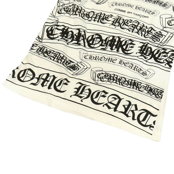 CHROME HEARTS 
CH COMME des GARCONS コラボ 総柄 コットン 
コムデギャルソン スクロールラベル プリント Tシャツ