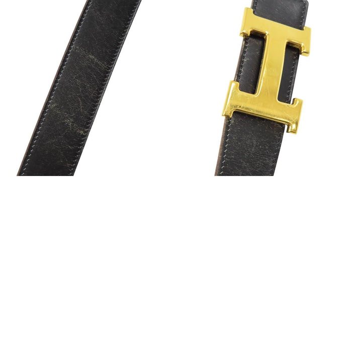 HERMES 
アッシュ □E刻印 ゴールドカラーメタル 
H バックル リバーシブル レザー ベルト 32MM