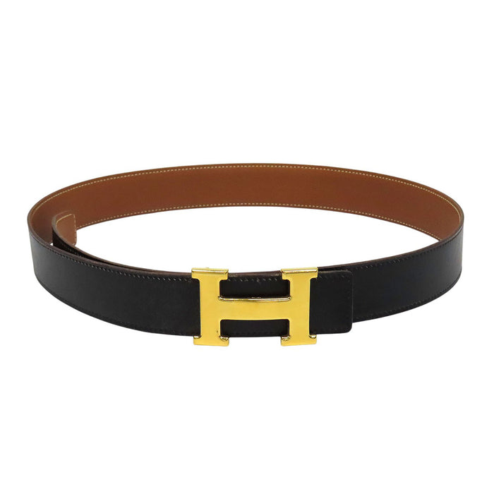HERMES 
アッシュ □E刻印 ゴールドカラーメタル 
H バックル リバーシブル レザー ベルト 32MM