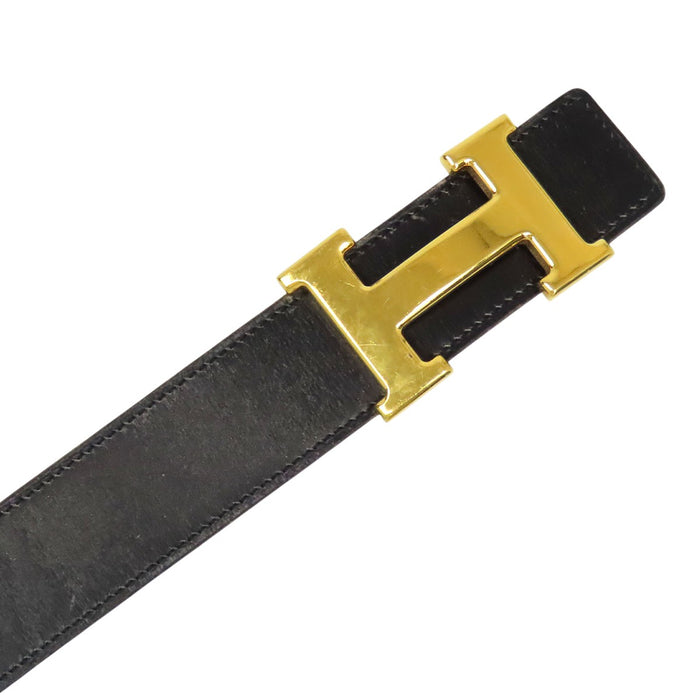 HERMES 
アッシュ □E刻印 ゴールドカラーメタル 
H バックル リバーシブル レザー ベルト 32MM