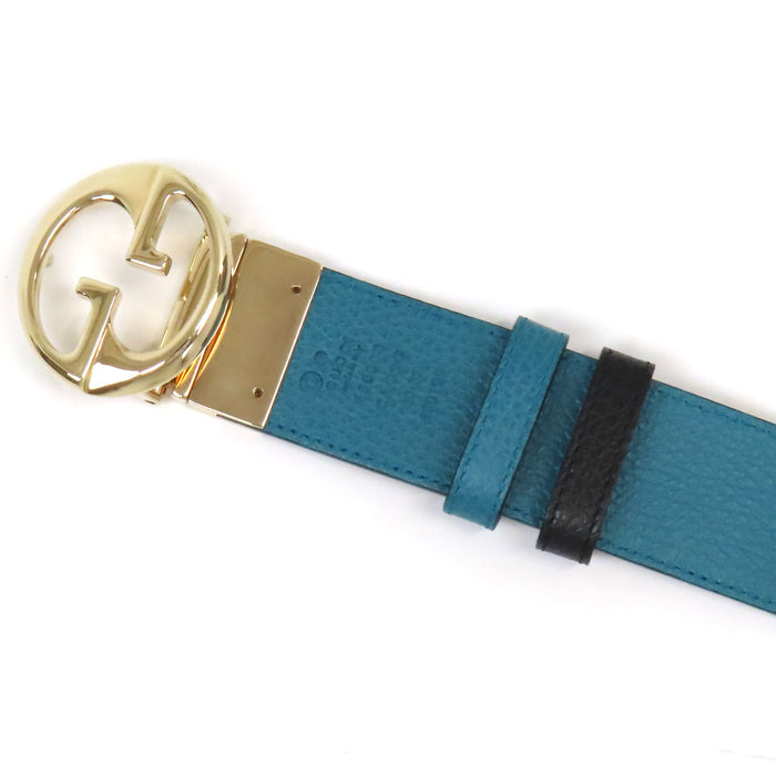 GUCCI 
ロゴ レザー ゴールドカラーメタル 
インターロッキングG リバーシブル ベルト
