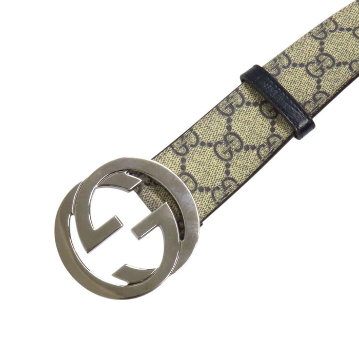 GUCCI 
レザー シルバーカラー金具 
インターロッキングG バックル GGスプリーム ベルト