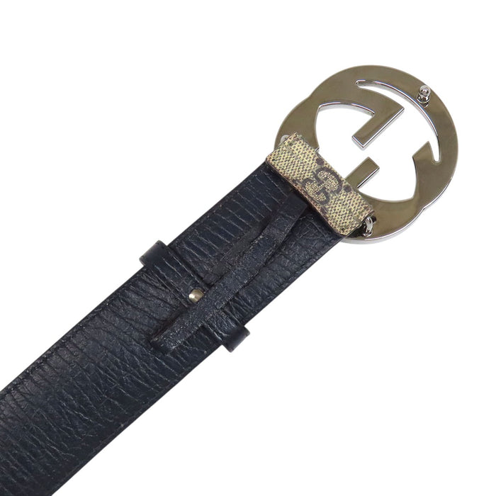 GUCCI 
レザー シルバーカラー金具 
インターロッキングG バックル GGスプリーム ベルト