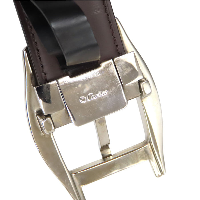 CARTIER 
ロゴ レザー シルバーカラーメタル 
トーチュ ベルト